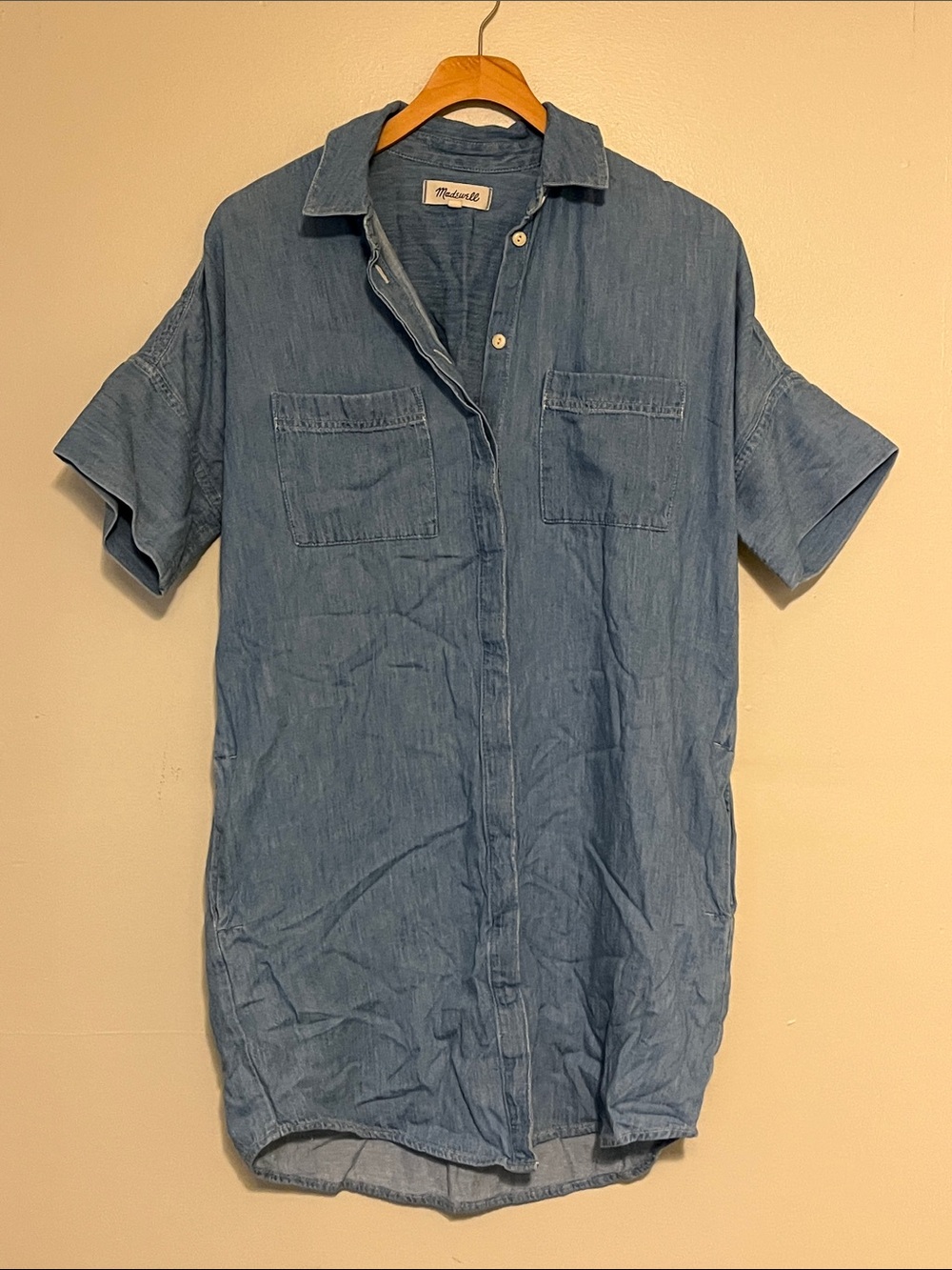 Madewell Denim-Look Short Sleeve Button-Up Dress